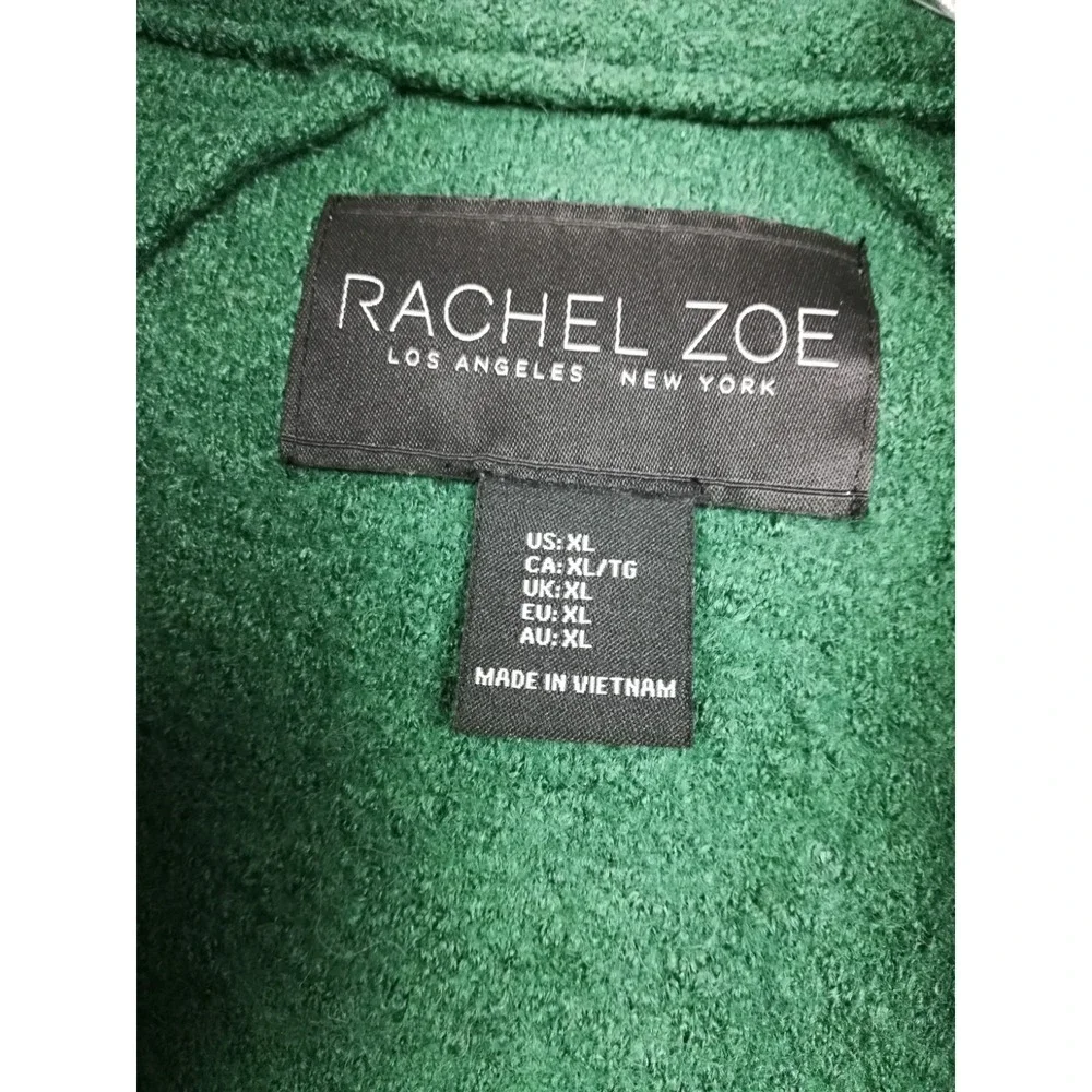 Rachel Zoe Womens Cardigan Jacket Wool Blend Dark Green Open Front Textured XL